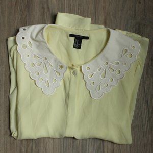 Forever 21 Yellow Blouse with White Collar